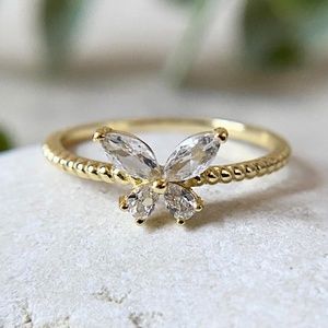 Dainty 14k Gold Plated Butterfly Ring Minimalist Stacking Ring Sterling Silver